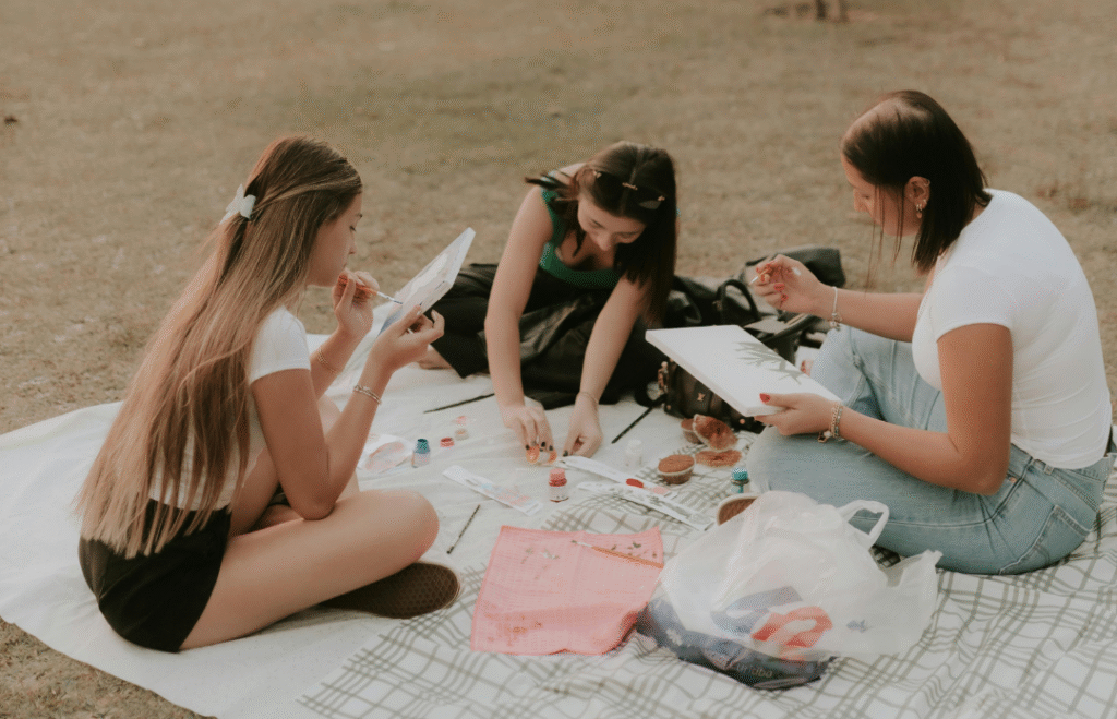 Creative revision break idea painting in the park with friends